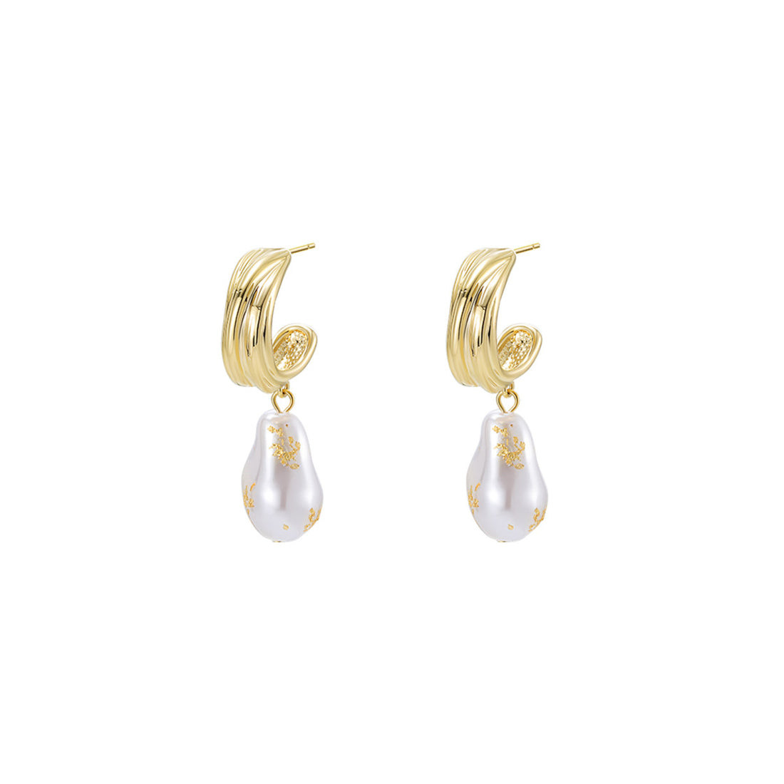 Baroque Hammered Hoop Gold Earrings