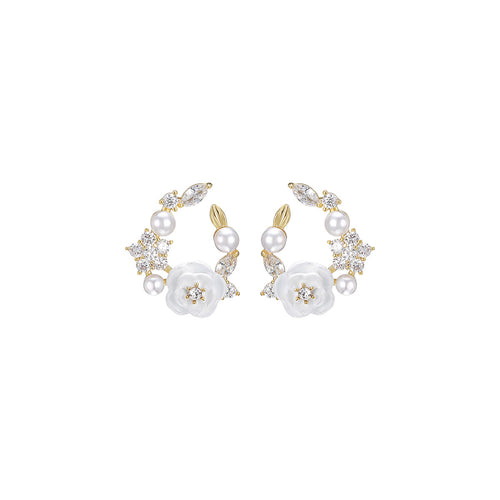 Winter Carved Flower Gold Earrings