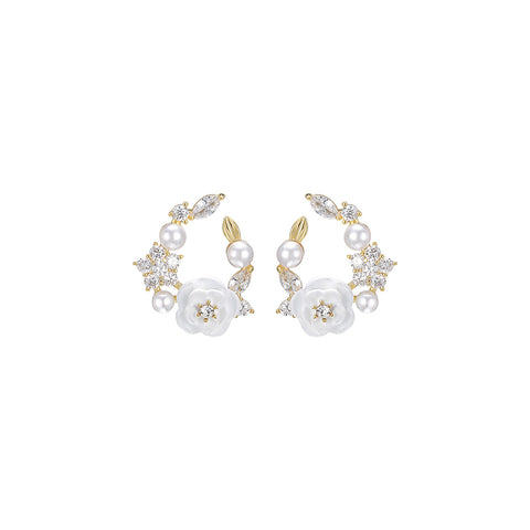 Winter Carved Flower Gold Earrings