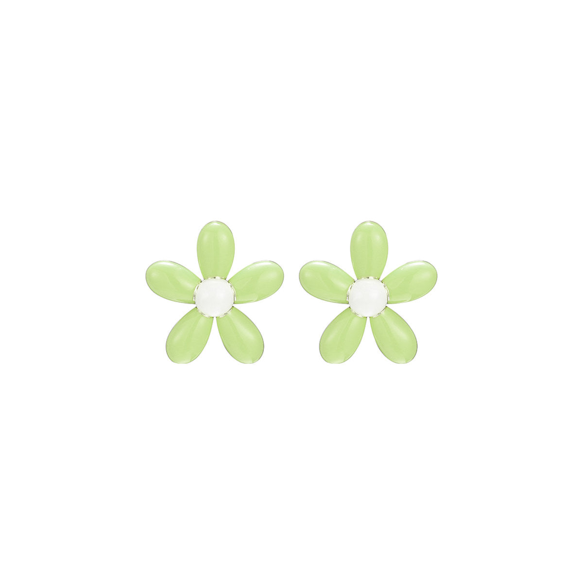 Tiny Delightful Flower Stud Green Earrings