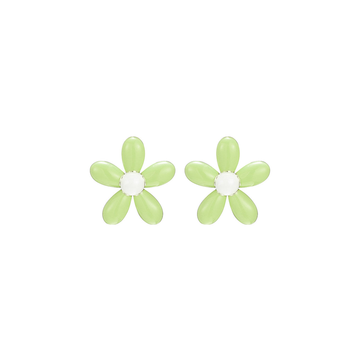 Tiny Delightful Flower Stud Green Earrings