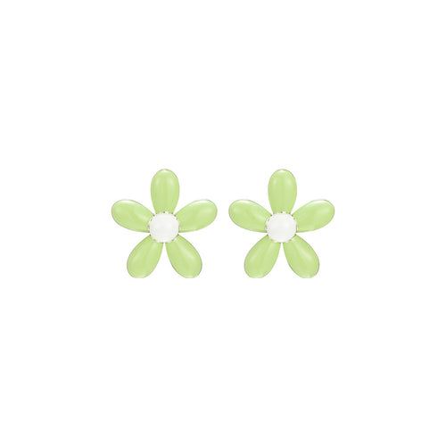 Tiny Delightful Flower Stud Green Earrings