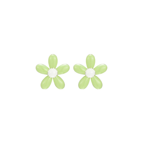 Tiny Delightful Flower Stud Green Earrings