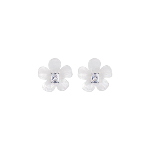 Frozen Plumeria Stud Silver Earrings