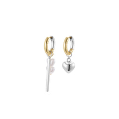 Mixed Heart Hoop Gold Earrings