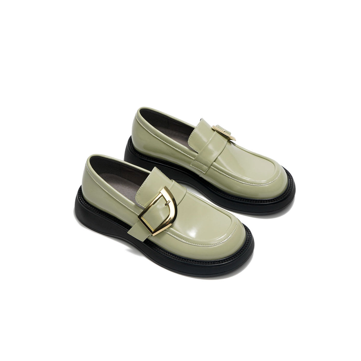 DIFI Buckle Patent Green Loafers