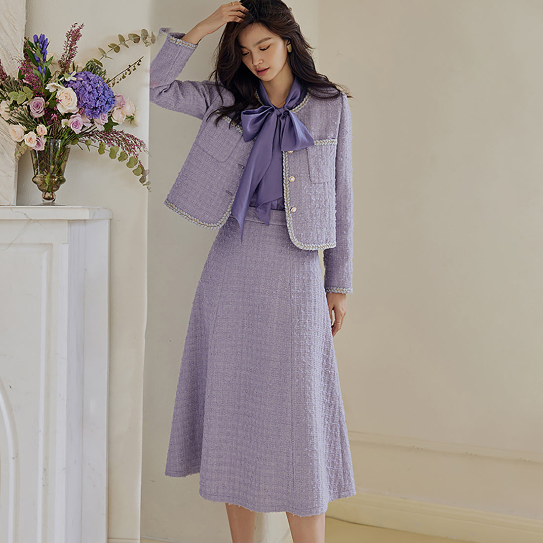 Lilac Two Piece Jacket and A-Line Skirt Set