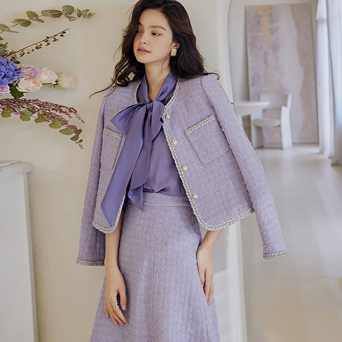 Lilac Two Piece Jacket and A-Line Skirt Set