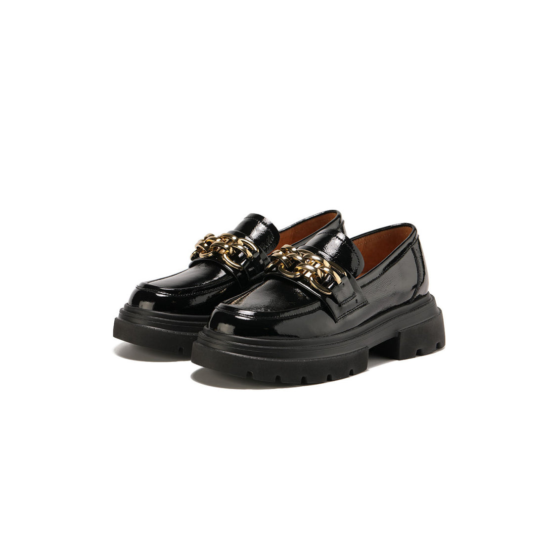 Chain-link Patent Black Loafers