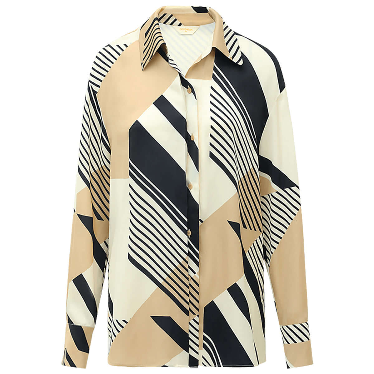 abstract geometric print silk khaki shirt all khaki 4