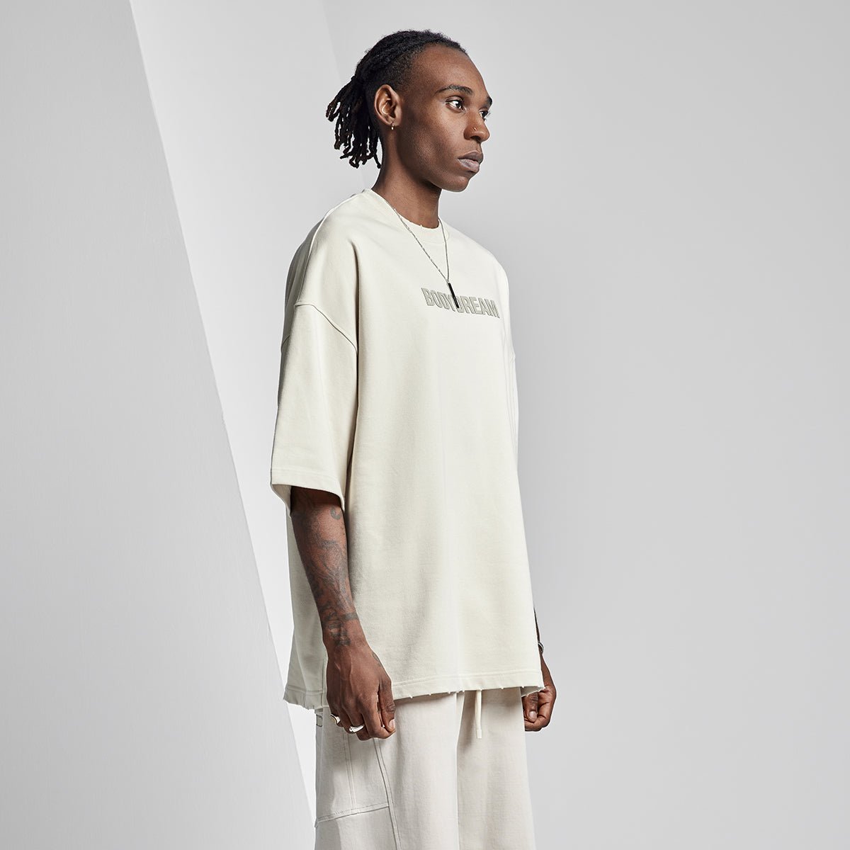 Active Oversized Heavyweight Acid Wash Raw Beige Tee   0cm