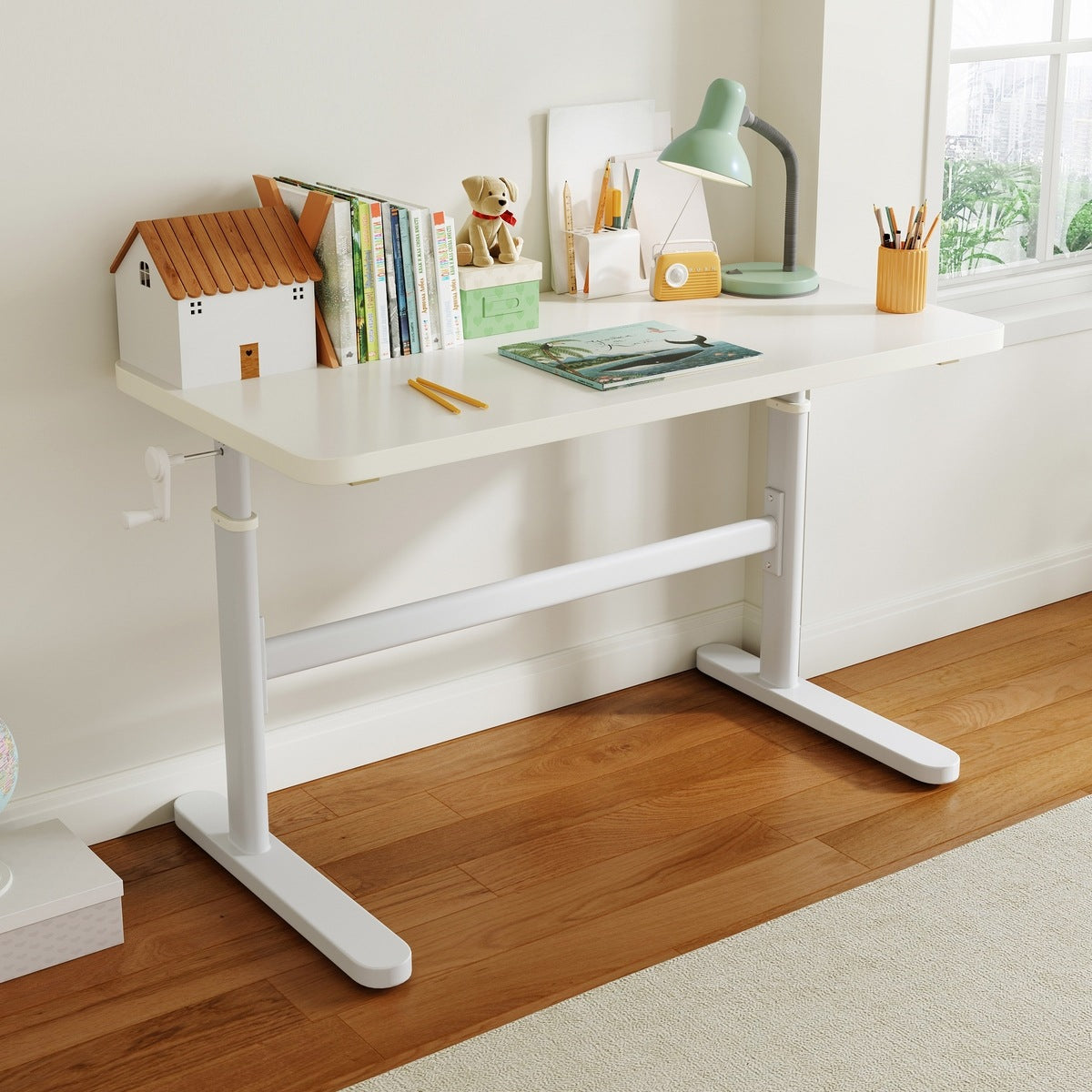 adjustable height white study desk for children all white 2