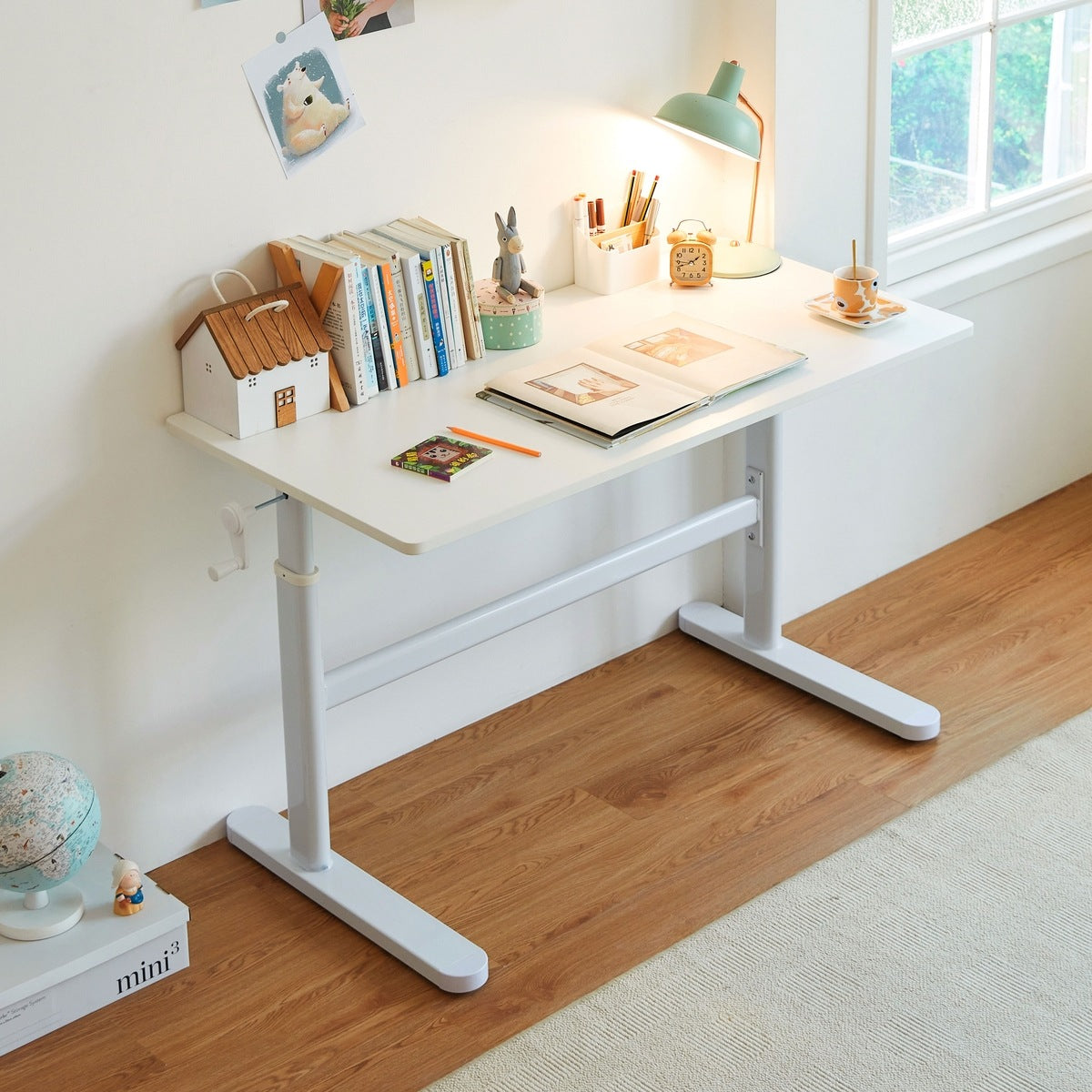 adjustable height white study desk for children all white 3