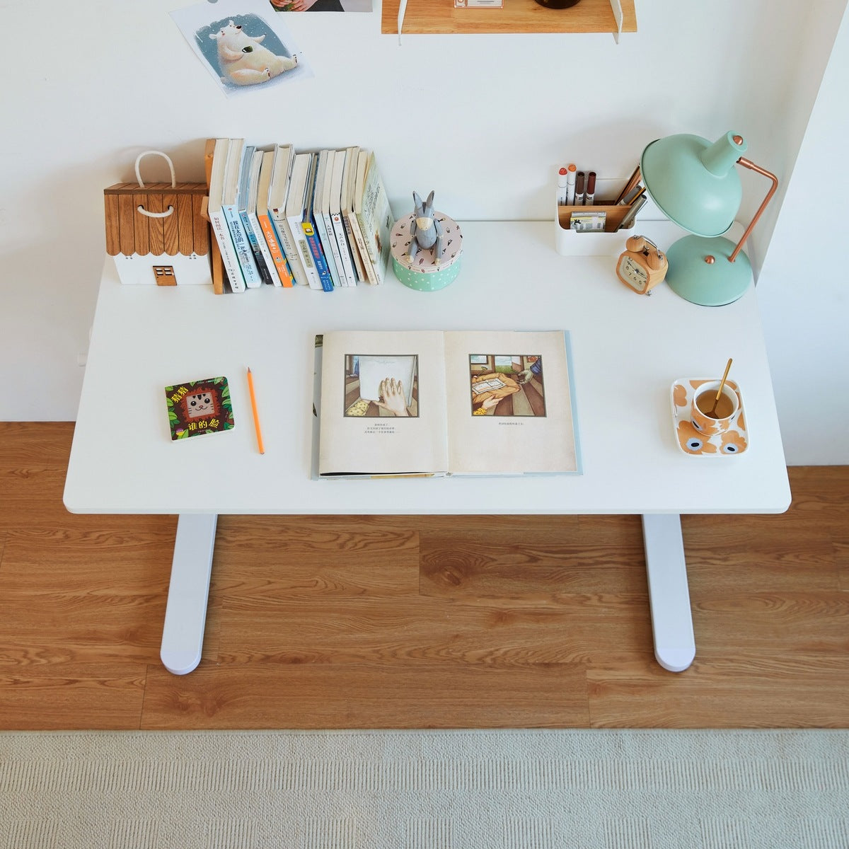 adjustable height white study desk for children all white 4