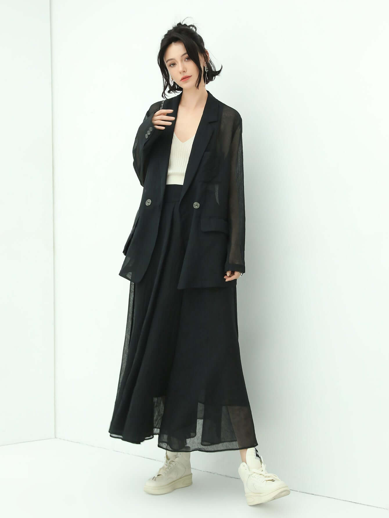 aesthetic full length airy multi layered umbrella skirt all black 1