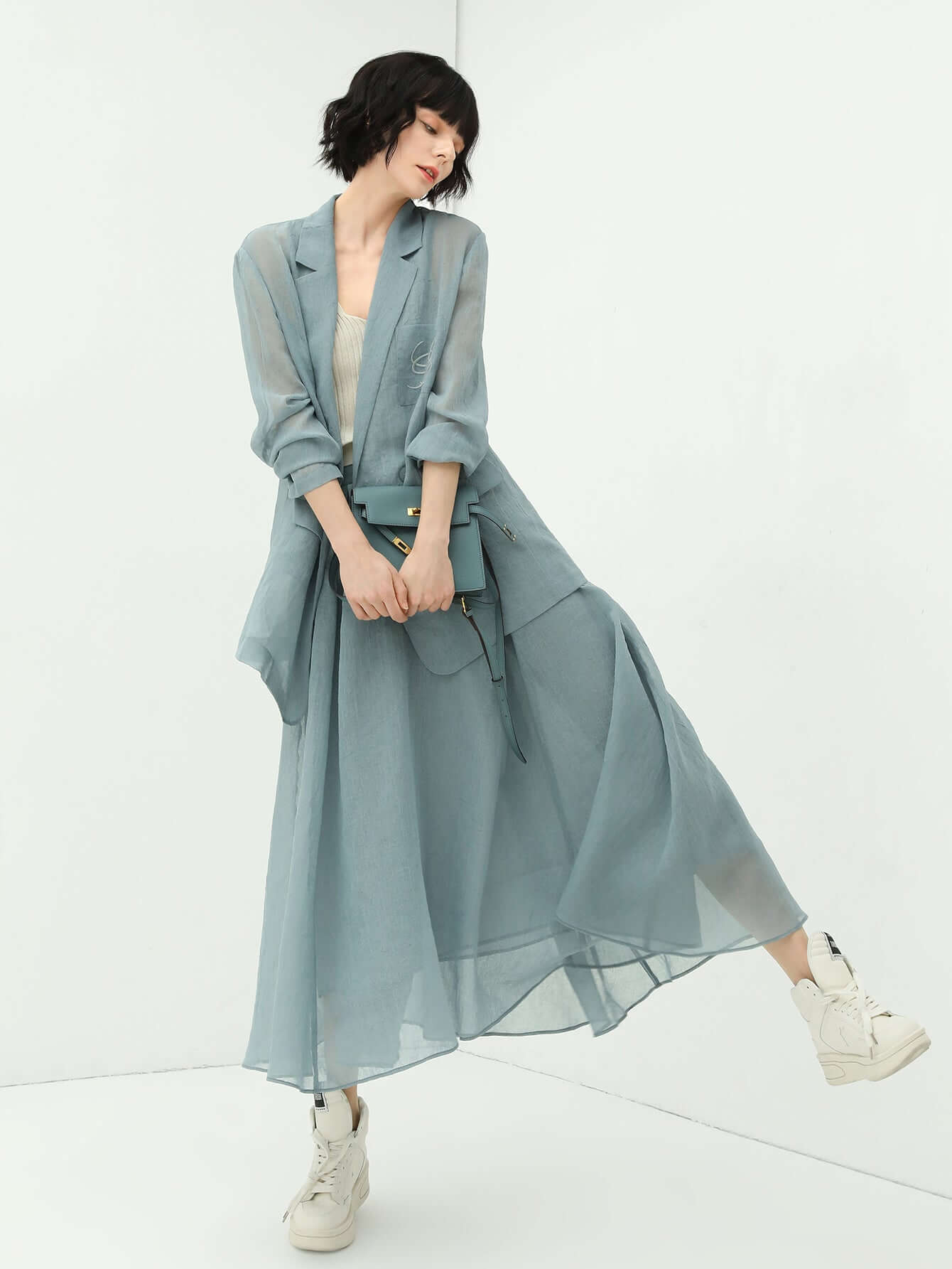 aesthetic full length airy multi layered umbrella skirt all blue 3