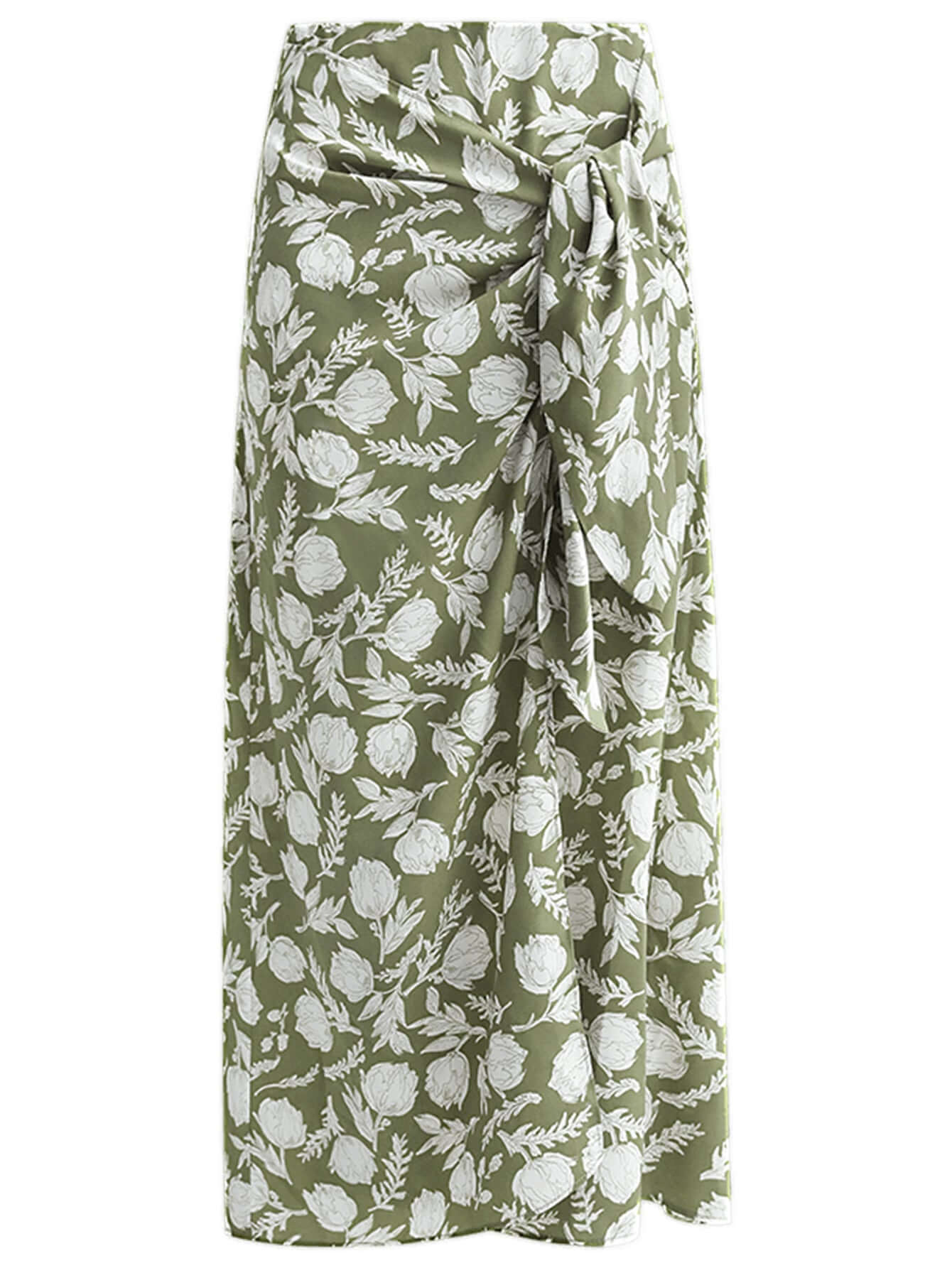 aesthetic side twist grassland wrap skirt all green 4