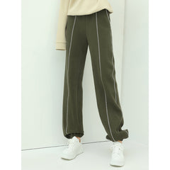 Airy Green Sweater Pants with Contrast Piping Details