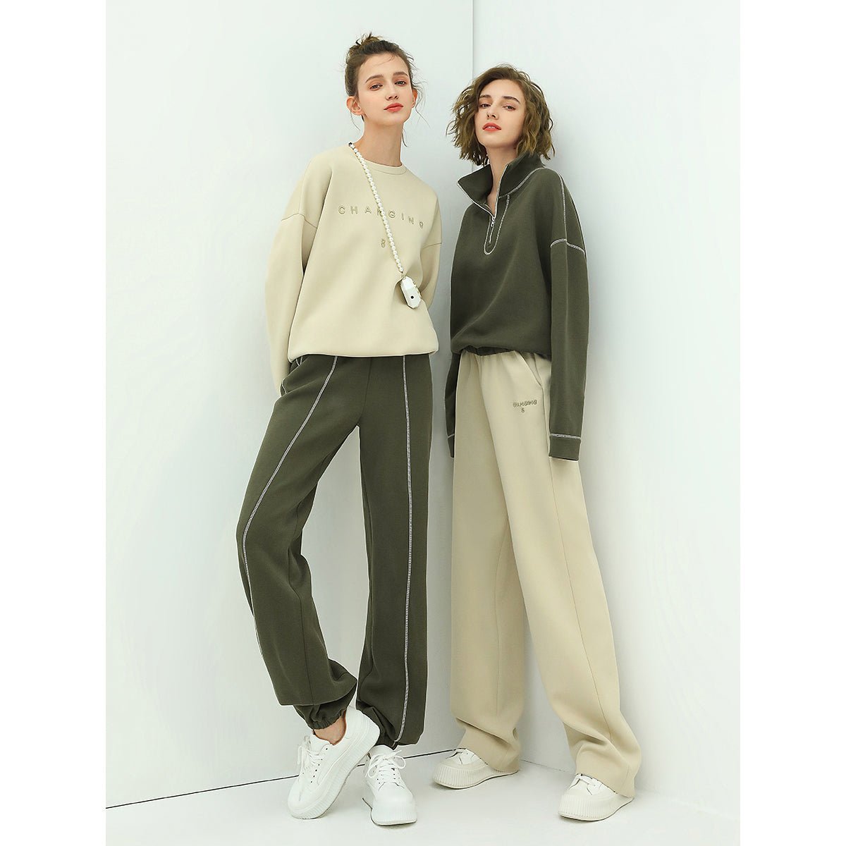airy green sweater pants with contrast piping details all green 3