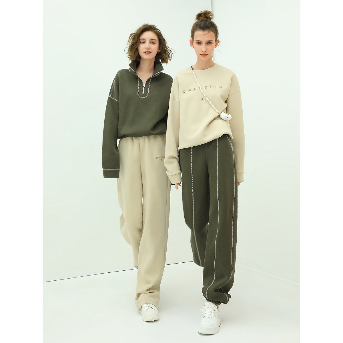 airy green sweater pants with contrast piping details all green 4