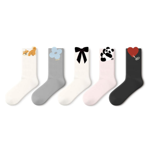 Akita Dog 3D Cuff Kawaii Mid-Calf Socks – Women's 5-Pair All-Season Crew Set