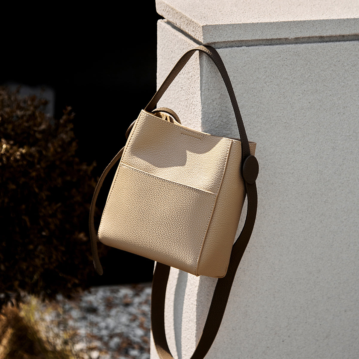 Alexa Minimalist Leather Bucket Crossbody Bag