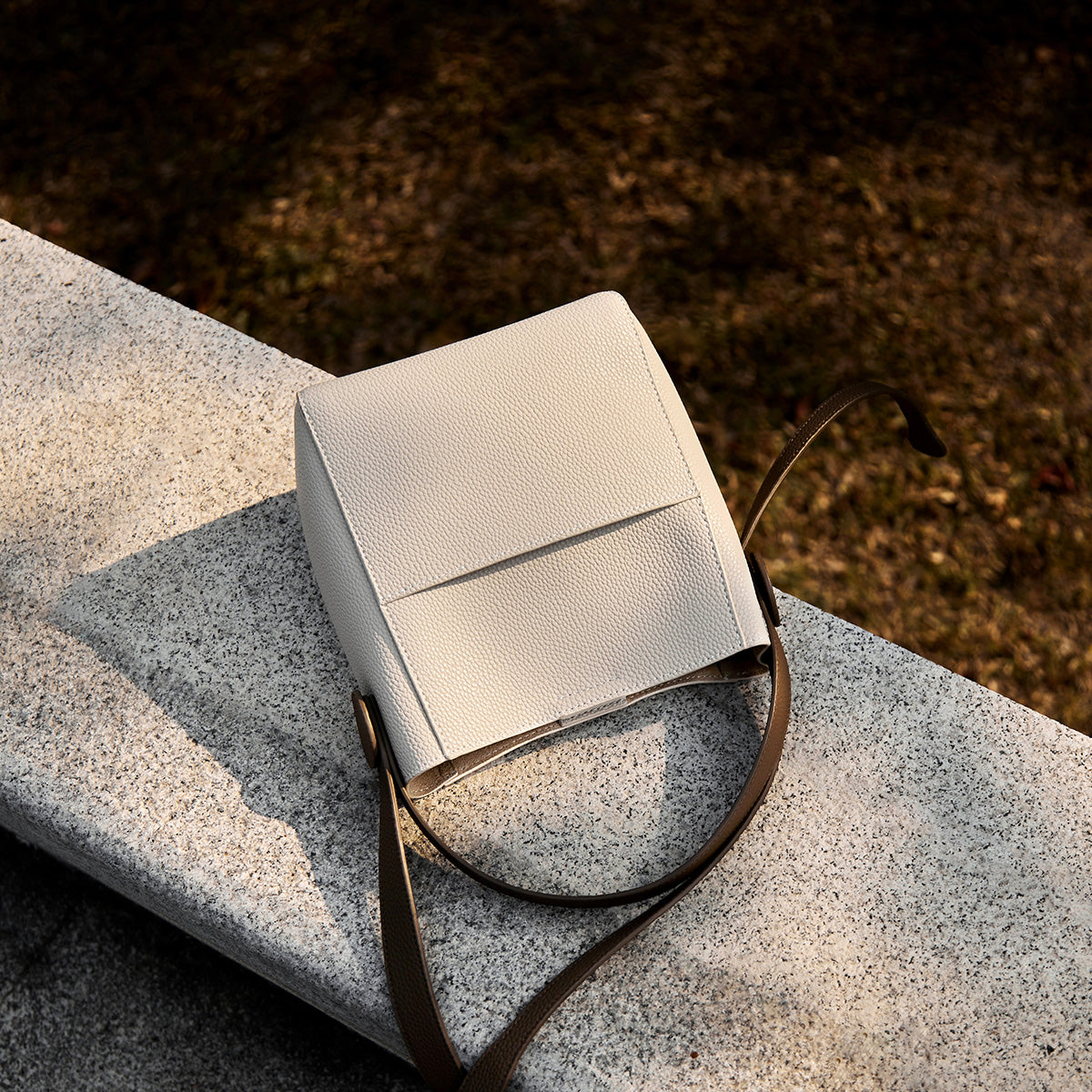 Alexa Minimalist Leather Bucket Crossbody Bag