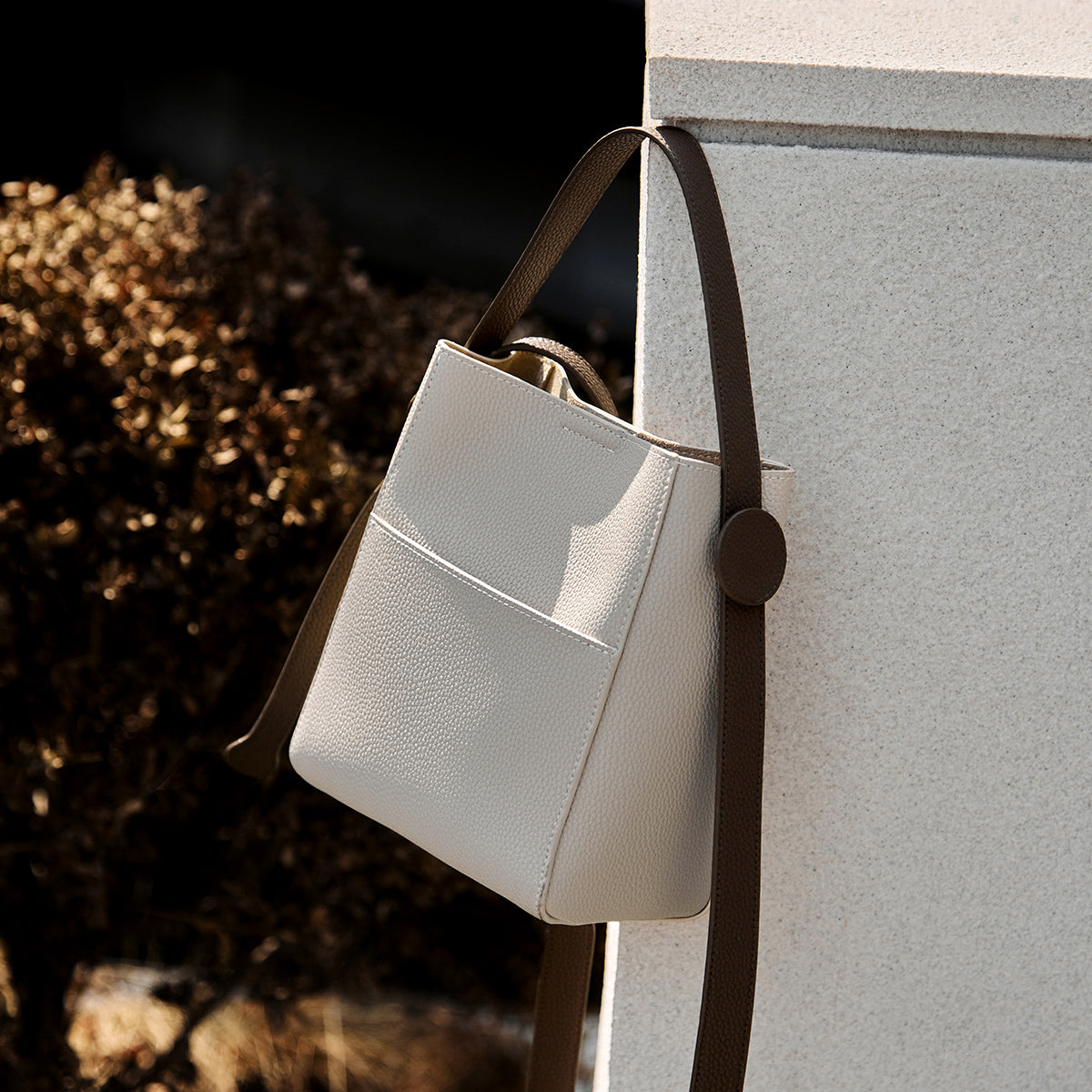 Alexa Minimalist Leather Bucket Crossbody Bag