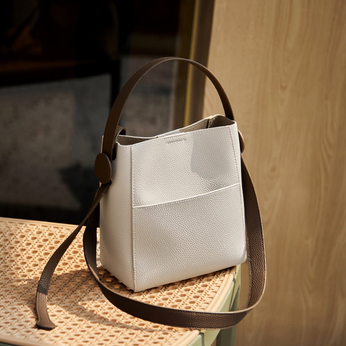 Alexa Minimalist Leather Bucket Crossbody Bag