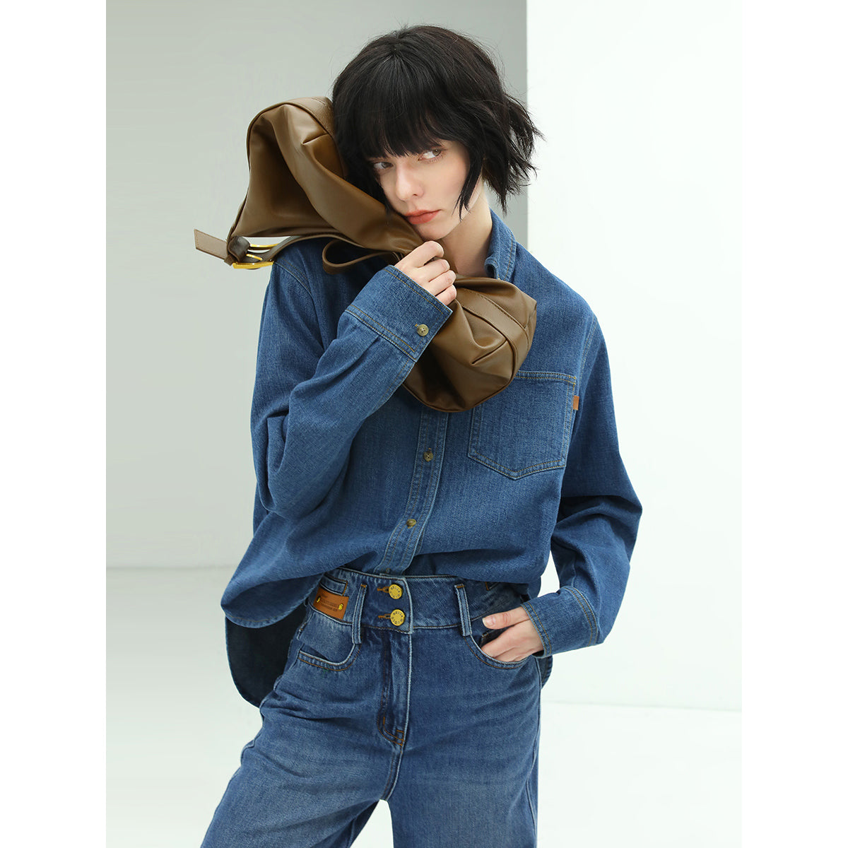 american classic buttoned long sleeve blue denim shirt all blue 2