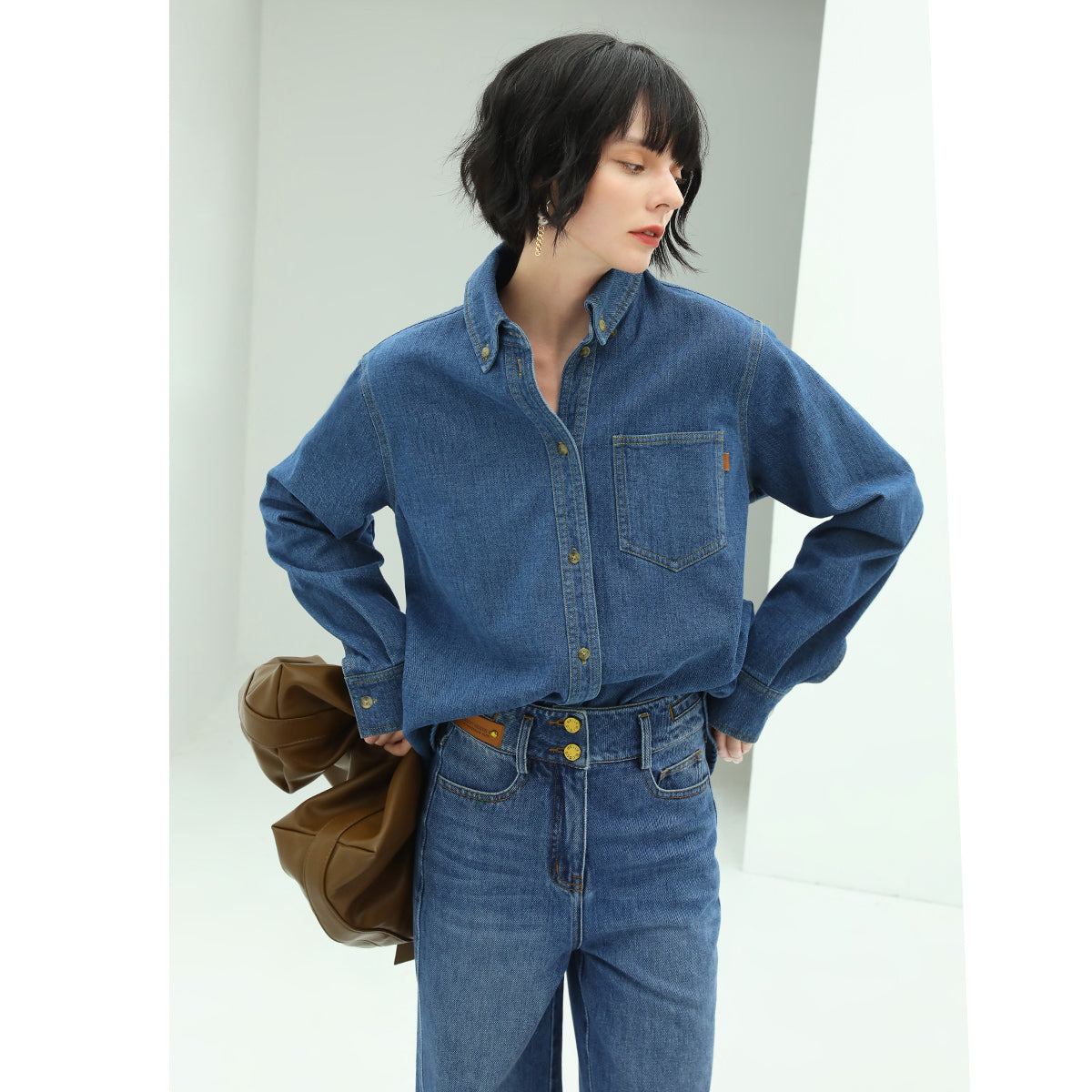 american classic buttoned long sleeve blue denim shirt all blue 3