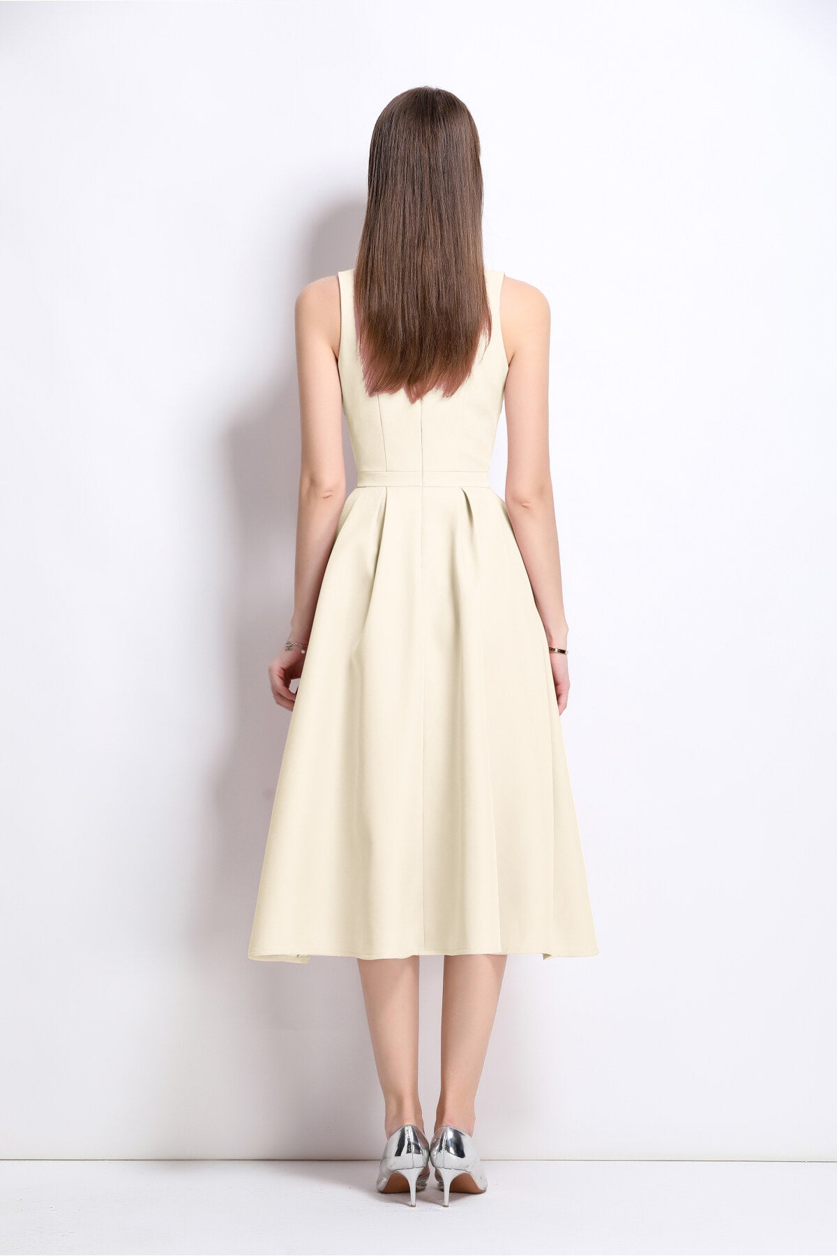 american classic slim fit waist cinching midi dress all ivory 3