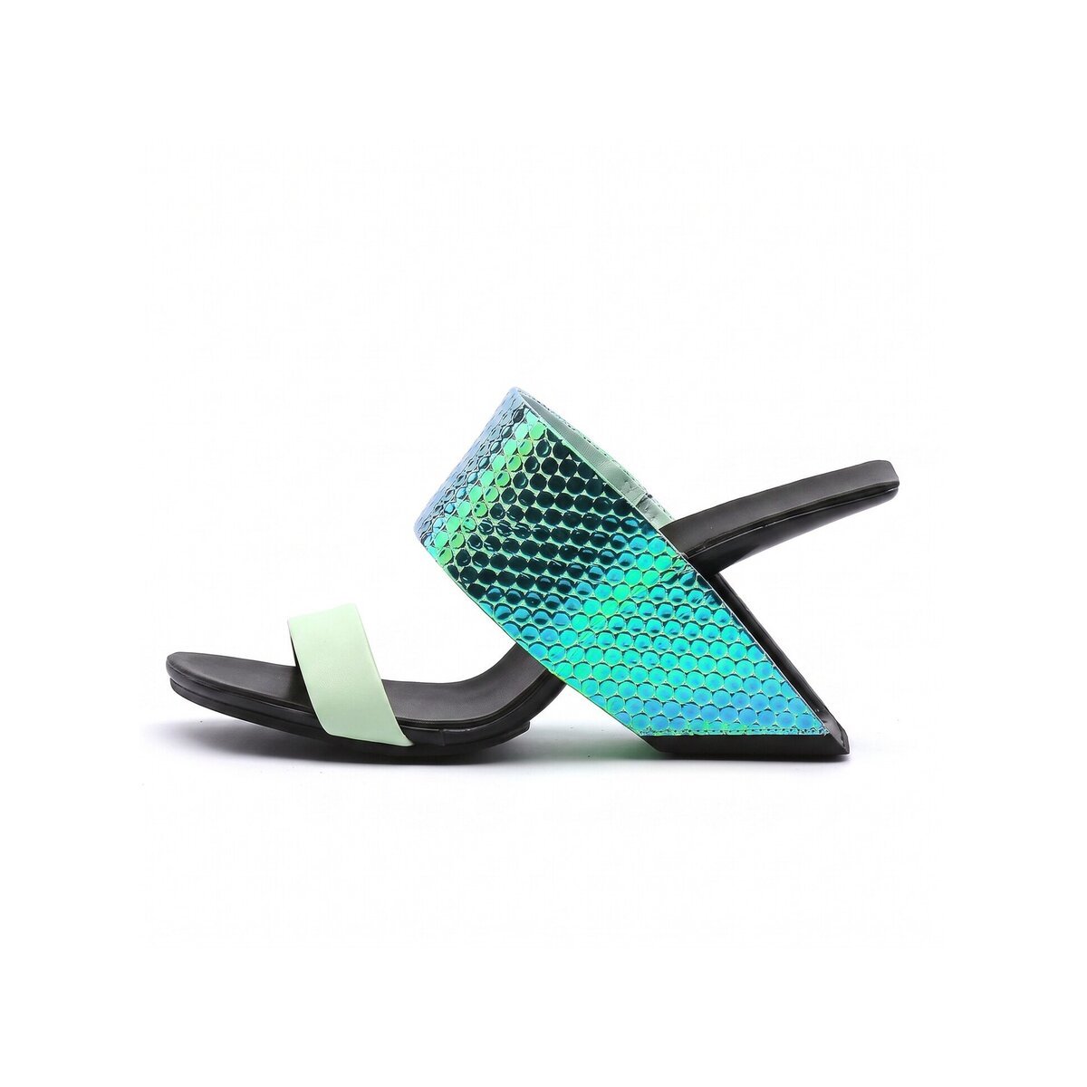 Angular Open Toe Slip On Mules