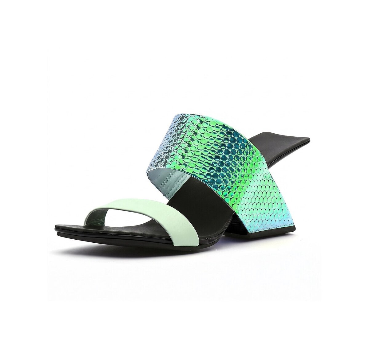 Angular Open Toe Slip On Mules