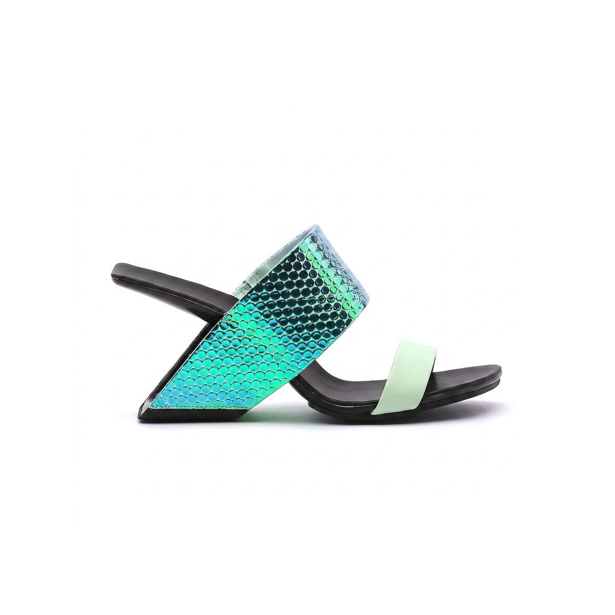 Angular Open Toe Slip On Mules