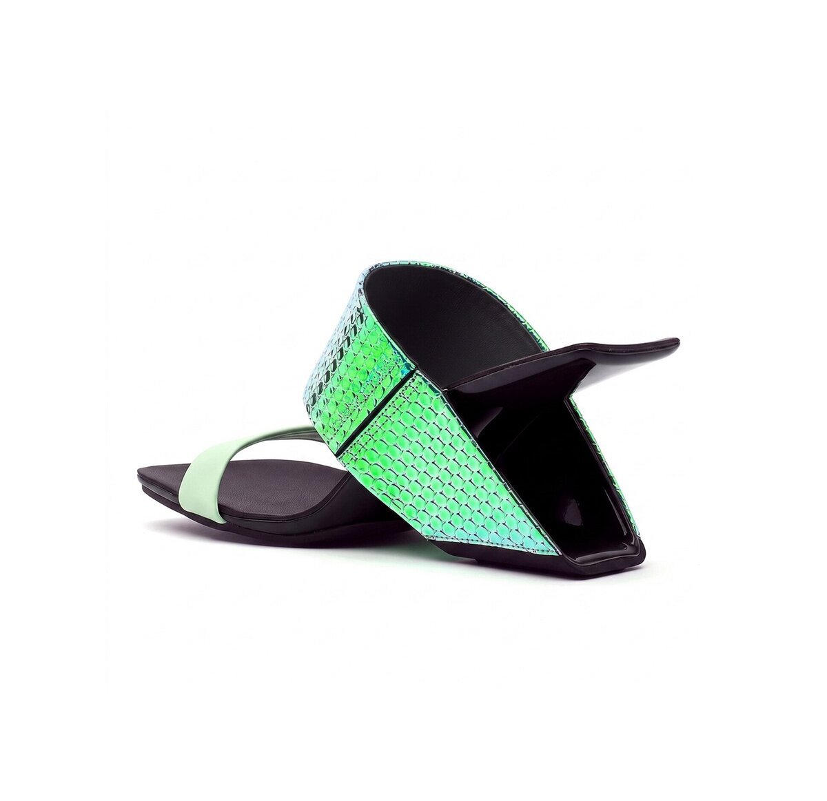 Angular Open Toe Slip On Mules