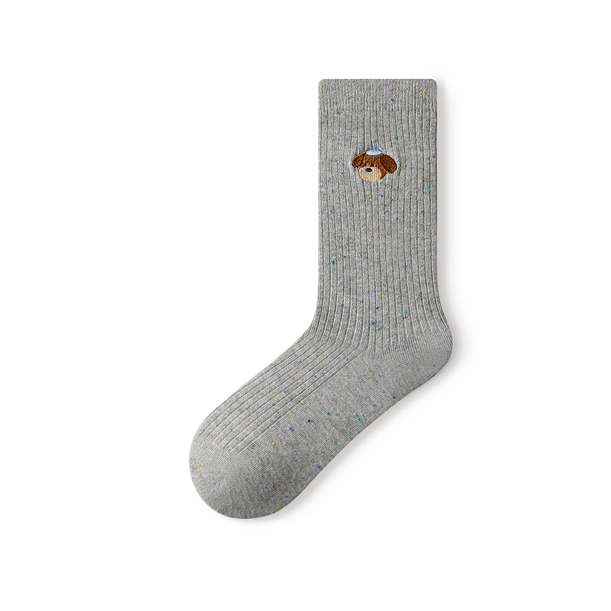 Animal Embroidery Speckled Point Yarn Mid-Calf Socks – Women's 5-Pair All-Season Crew Set