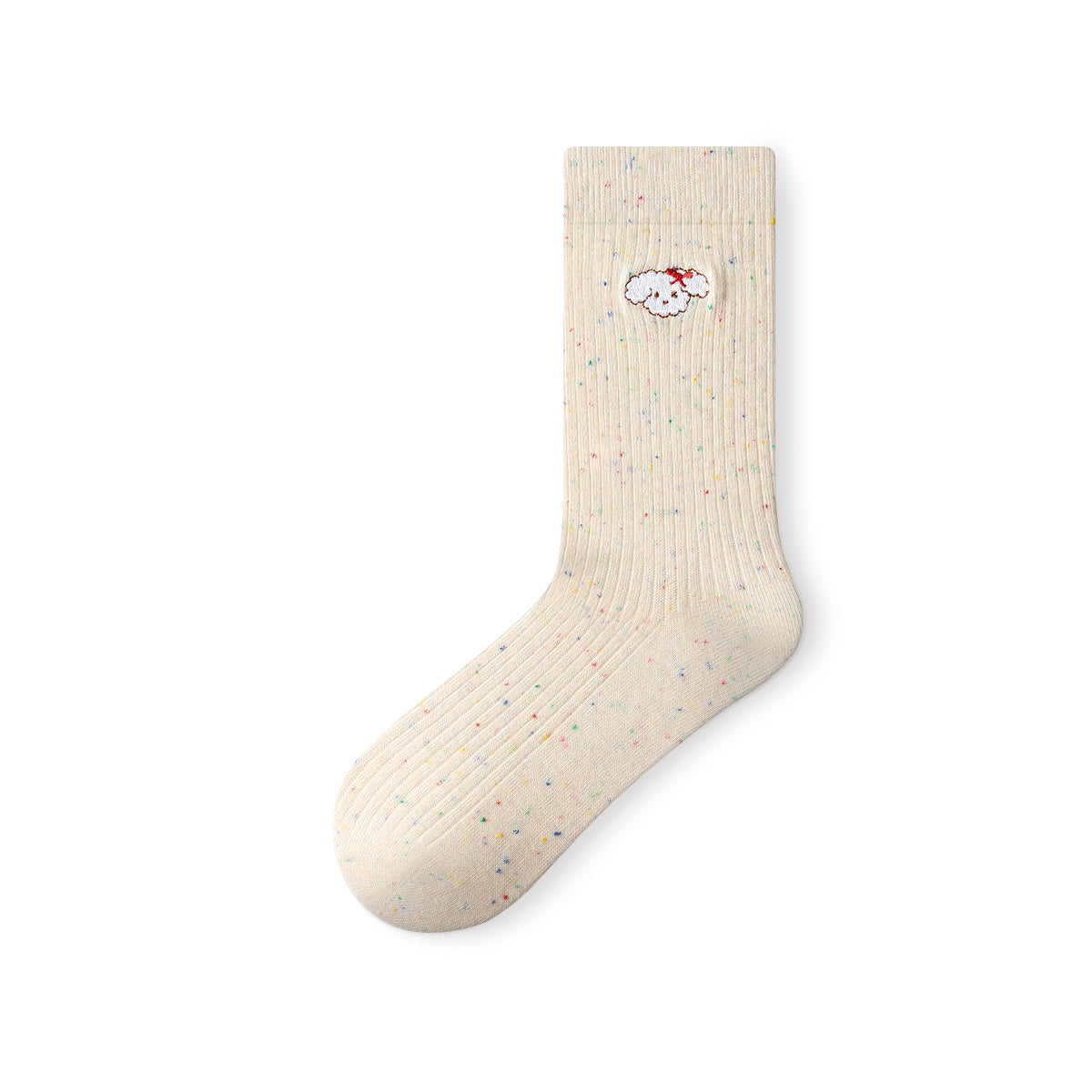 Animal Embroidery Speckled Point Yarn Mid-Calf Socks – Women's 5-Pair All-Season Crew Set