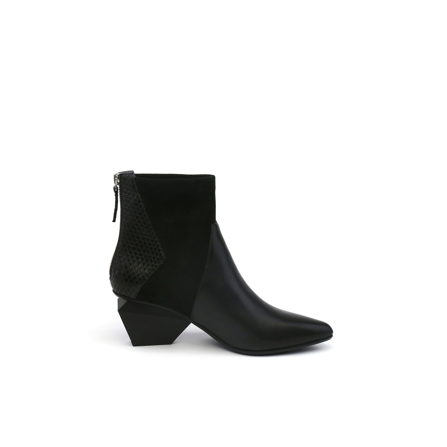 ankle high zip back leather boots all black 3