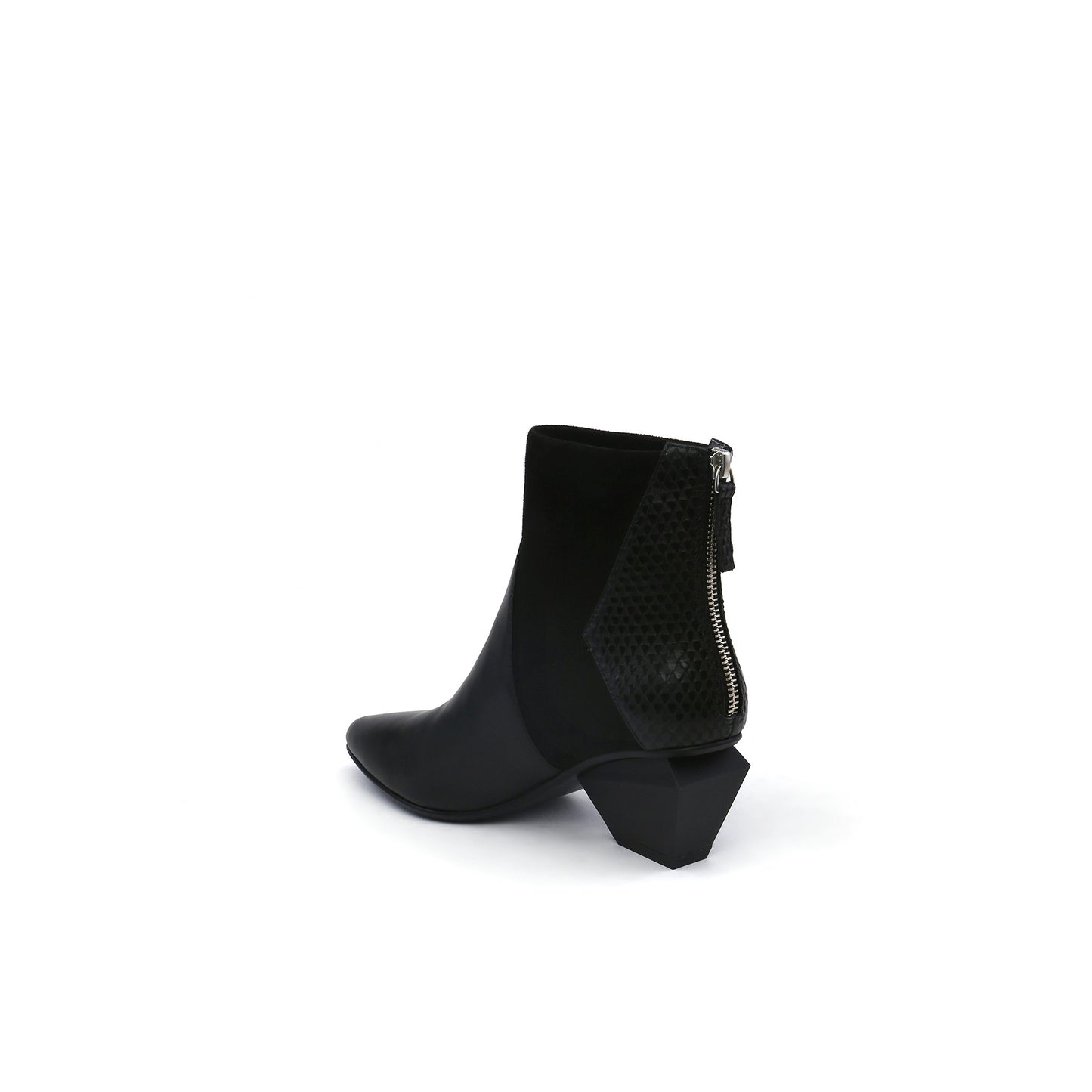 ankle high zip back leather boots all black 4