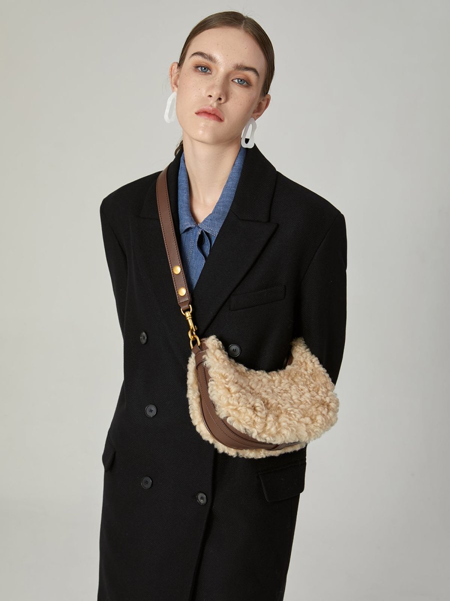 Apricot Beige Furry Mini Daily Shoulder Bag - 0cm