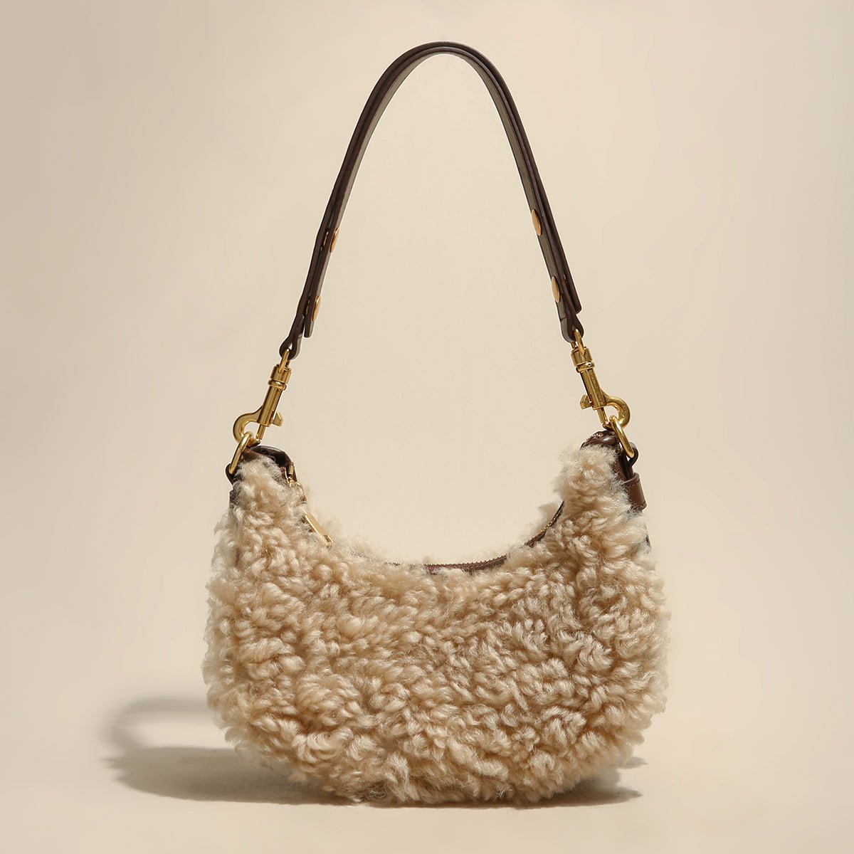 Apricot Beige Furry Mini Daily Shoulder Bag - 0cm