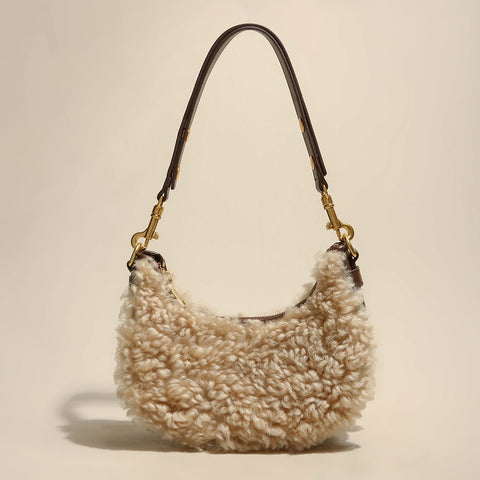Apricot Beige Furry Mini Daily Shoulder Bag