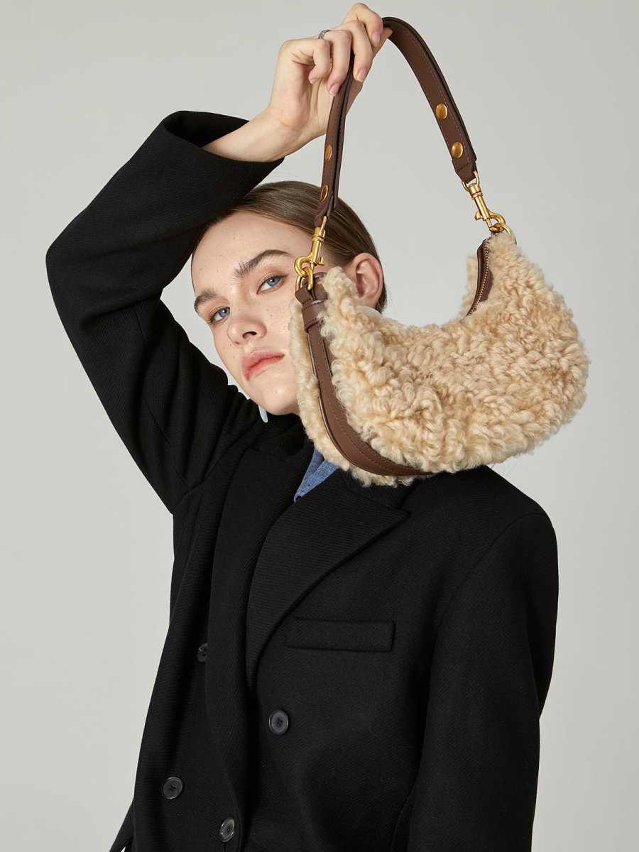 Apricot Beige Furry Mini Daily Shoulder Bag - 0cm