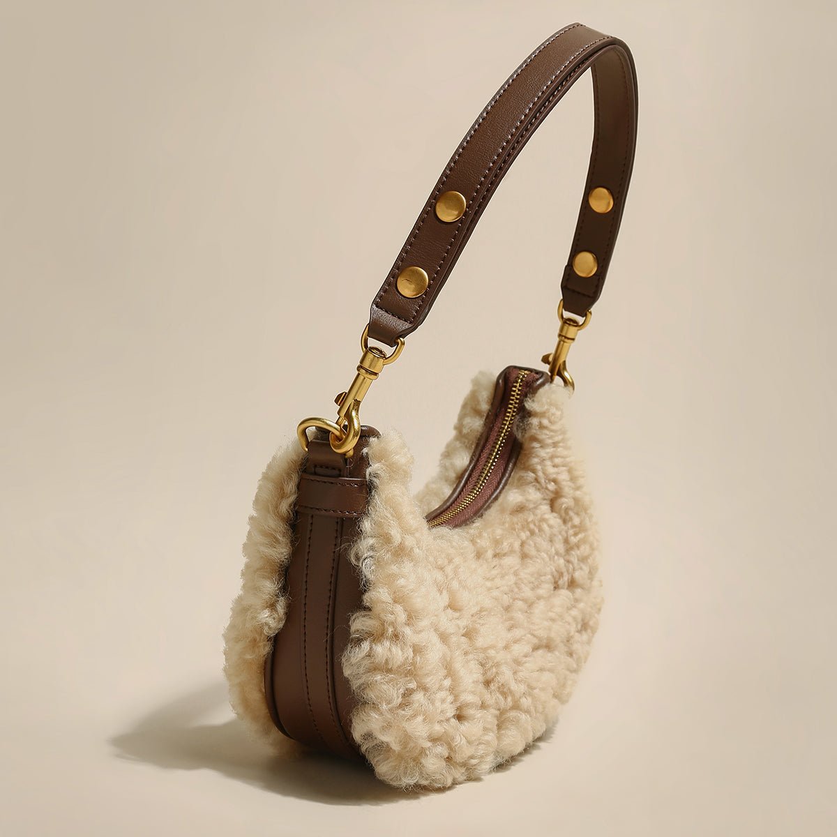 Apricot Beige Furry Mini Daily Shoulder Bag - 0cm