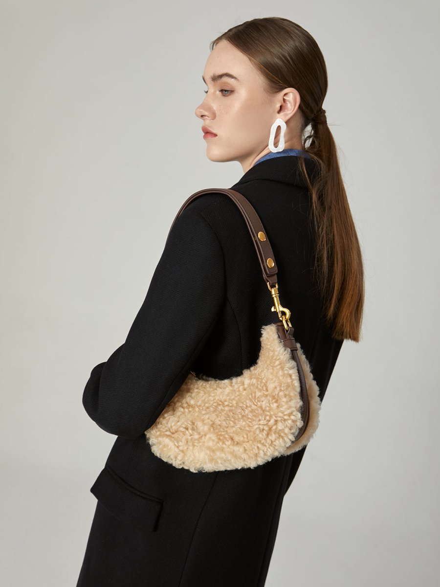 Apricot Beige Furry Mini Daily Shoulder Bag - 0cm