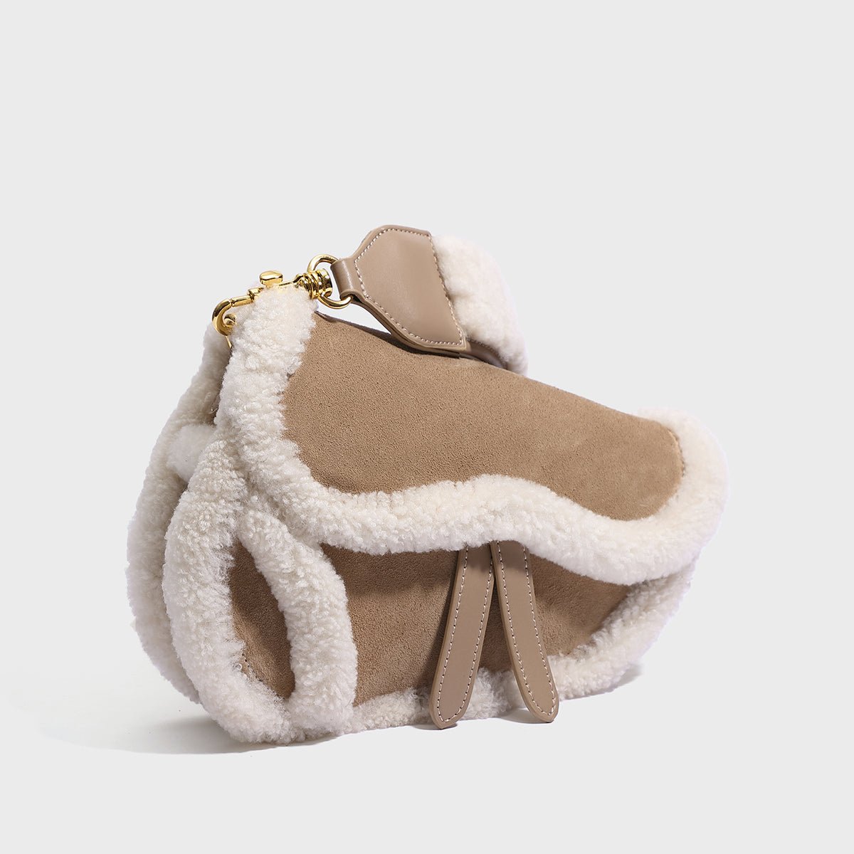 Apricot Beige Furry Saddle Shoulder Bag - 0cm