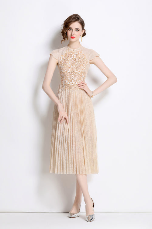apricot lace embroidered pleated midi dress all apricot 1
