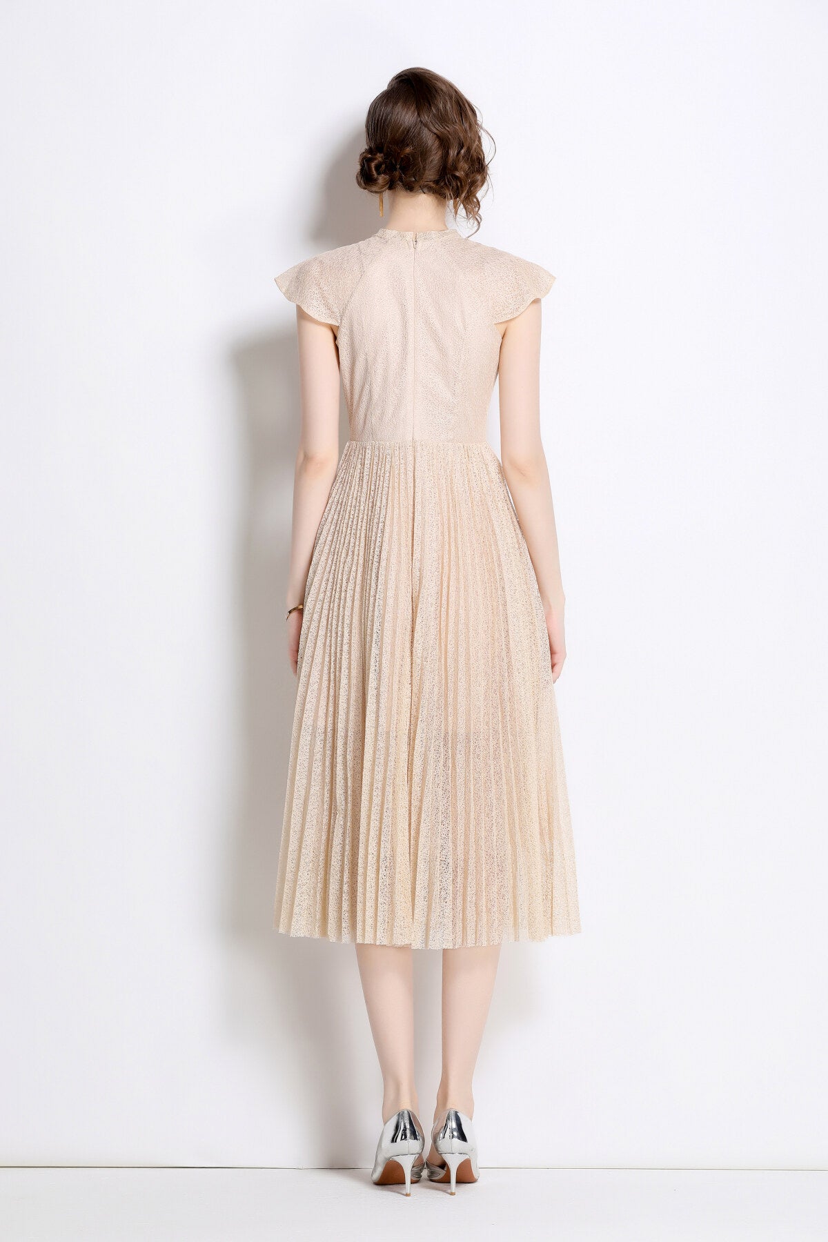 apricot lace embroidered pleated midi dress all apricot 4