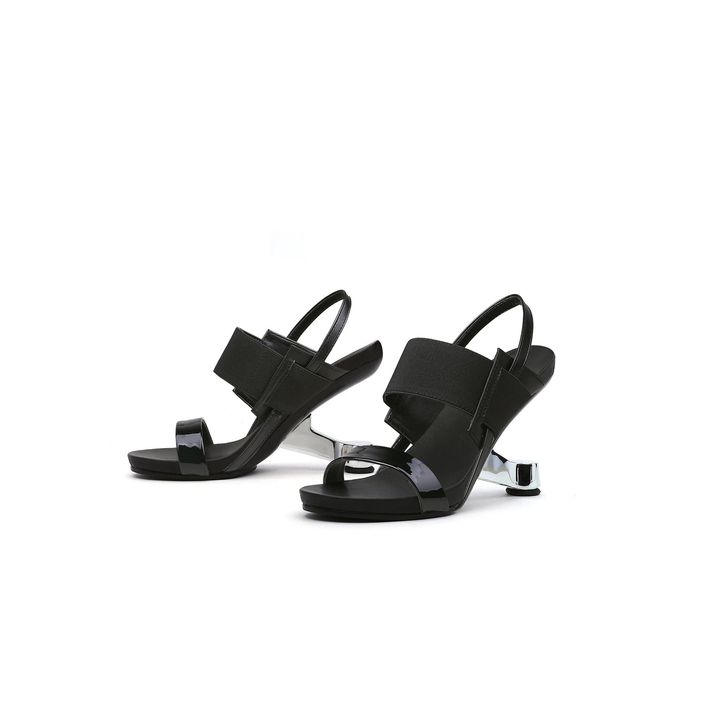 artistic glow ankle strap pivot heel sandals all black 6